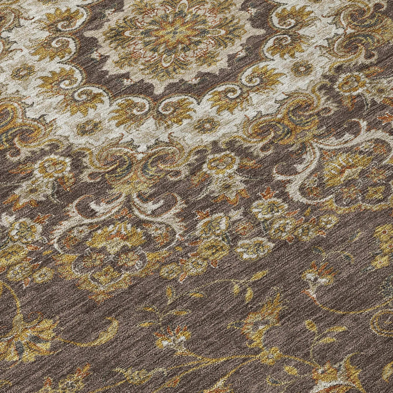 10' X 14' Chocolate And Brown Floral Medallion Washable Indoor Outdoor Area Rug Homeroots Outdoor