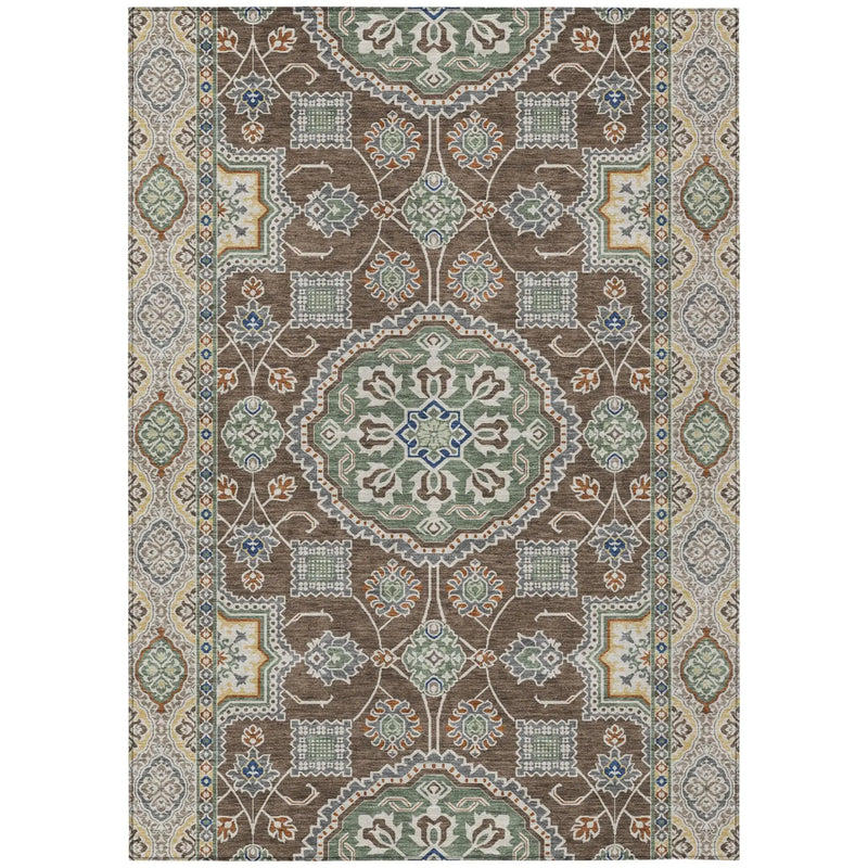 10' X 14' Chocolate And Brown Floral Medallion Washable Indoor Outdoor Area Rug Homeroots Outdoor