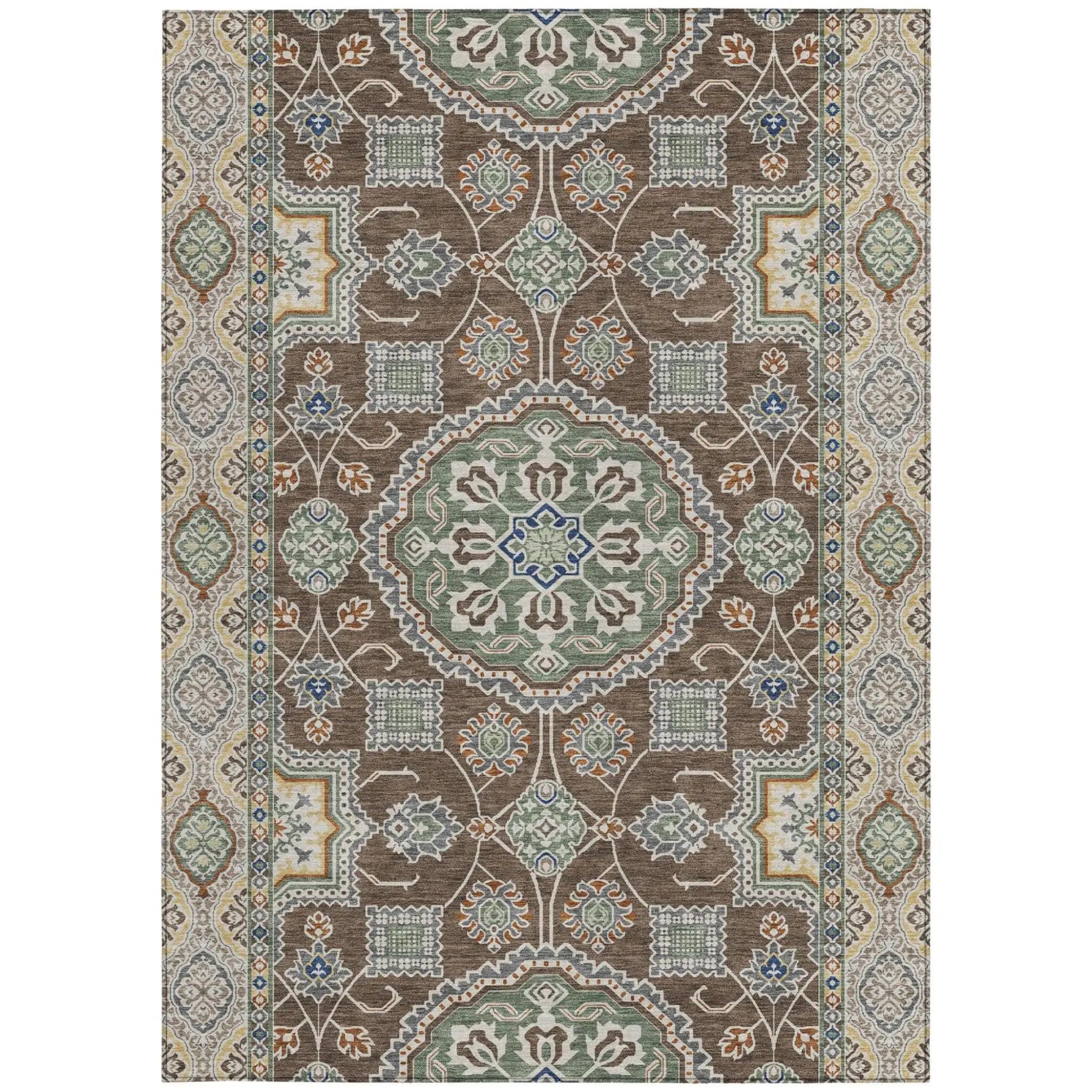 10' X 14' Chocolate And Brown Floral Medallion Washable Indoor Outdoor Area Rug Homeroots Outdoor