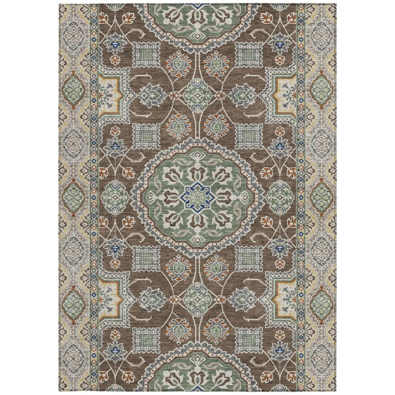 10' X 14' Chocolate And Brown Floral Medallion Washable Indoor Outdoor Area Rug Homeroots Outdoor