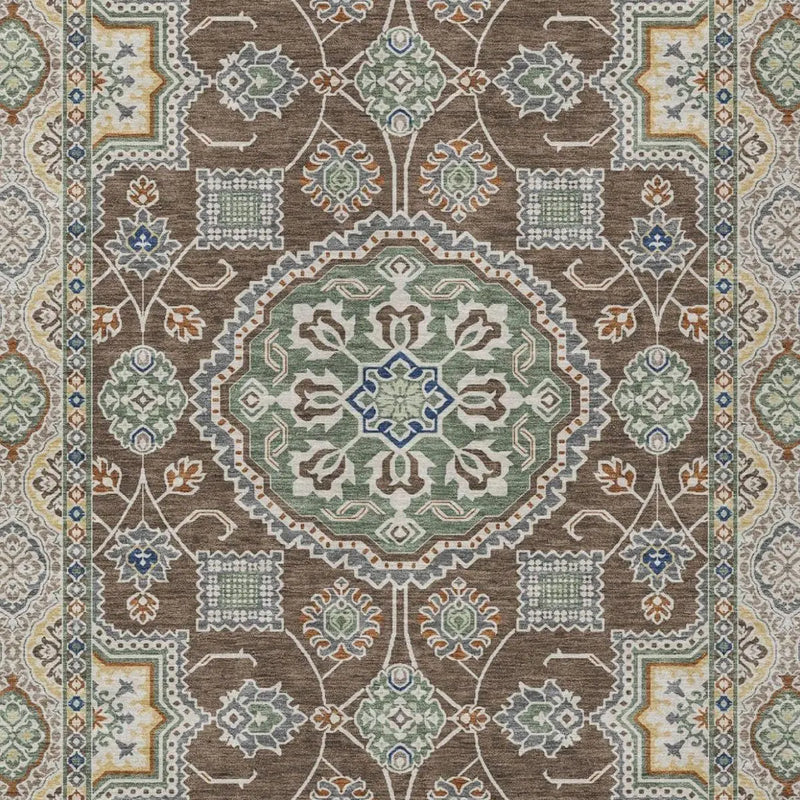 10' X 14' Chocolate And Brown Floral Medallion Washable Indoor Outdoor Area Rug Homeroots Outdoor