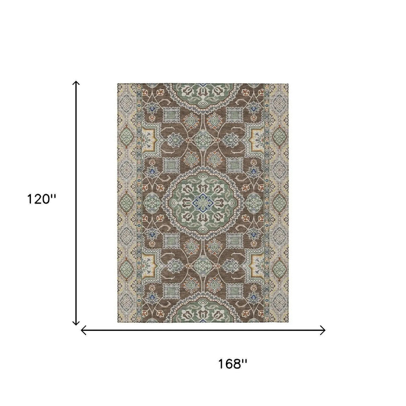 10' X 14' Chocolate And Brown Floral Medallion Washable Indoor Outdoor Area Rug Homeroots Outdoor