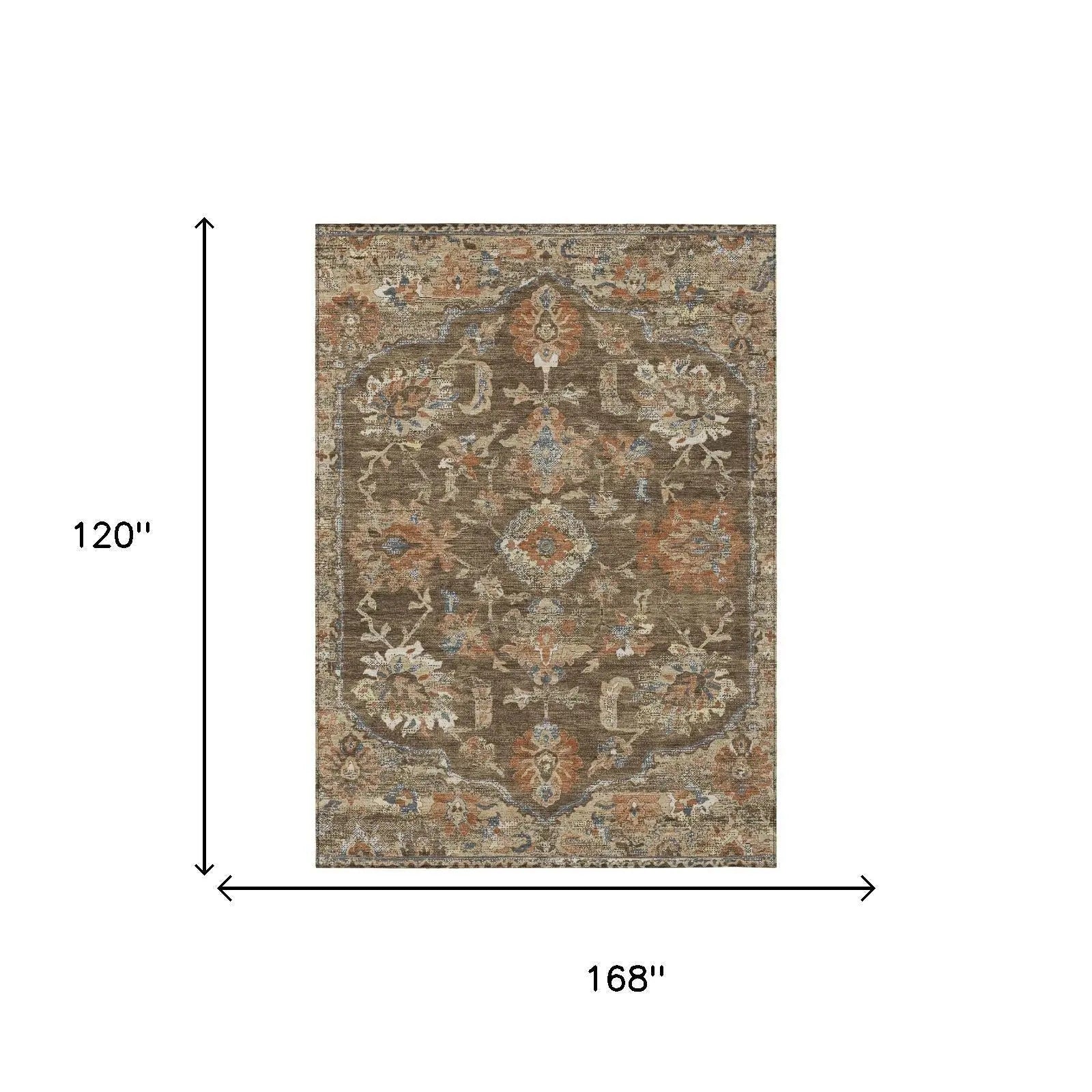 10' X 14' Chocolate And Brown Floral Medallion Washable Indoor Outdoor Area Rug Homeroots Outdoor