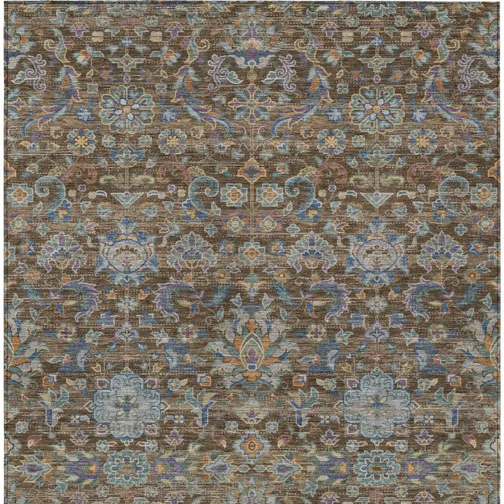 10' X 14' Chocolate And Brown Floral Medallion Washable Indoor Outdoor Area Rug Homeroots Outdoor