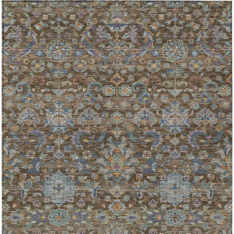 10' X 14' Chocolate And Brown Floral Medallion Washable Indoor Outdoor Area Rug Homeroots Outdoor