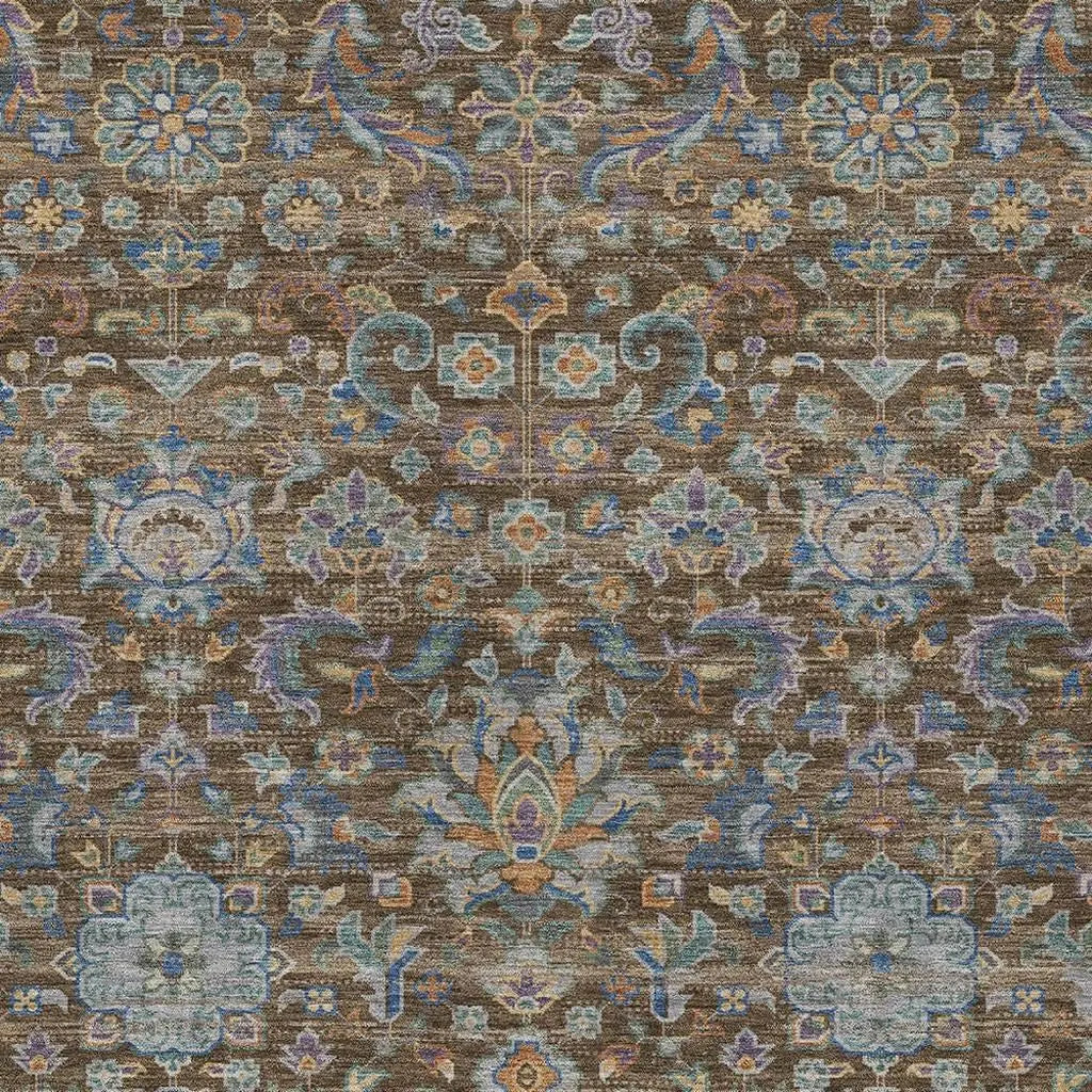 10' X 14' Chocolate And Brown Floral Medallion Washable Indoor Outdoor Area Rug Homeroots Outdoor
