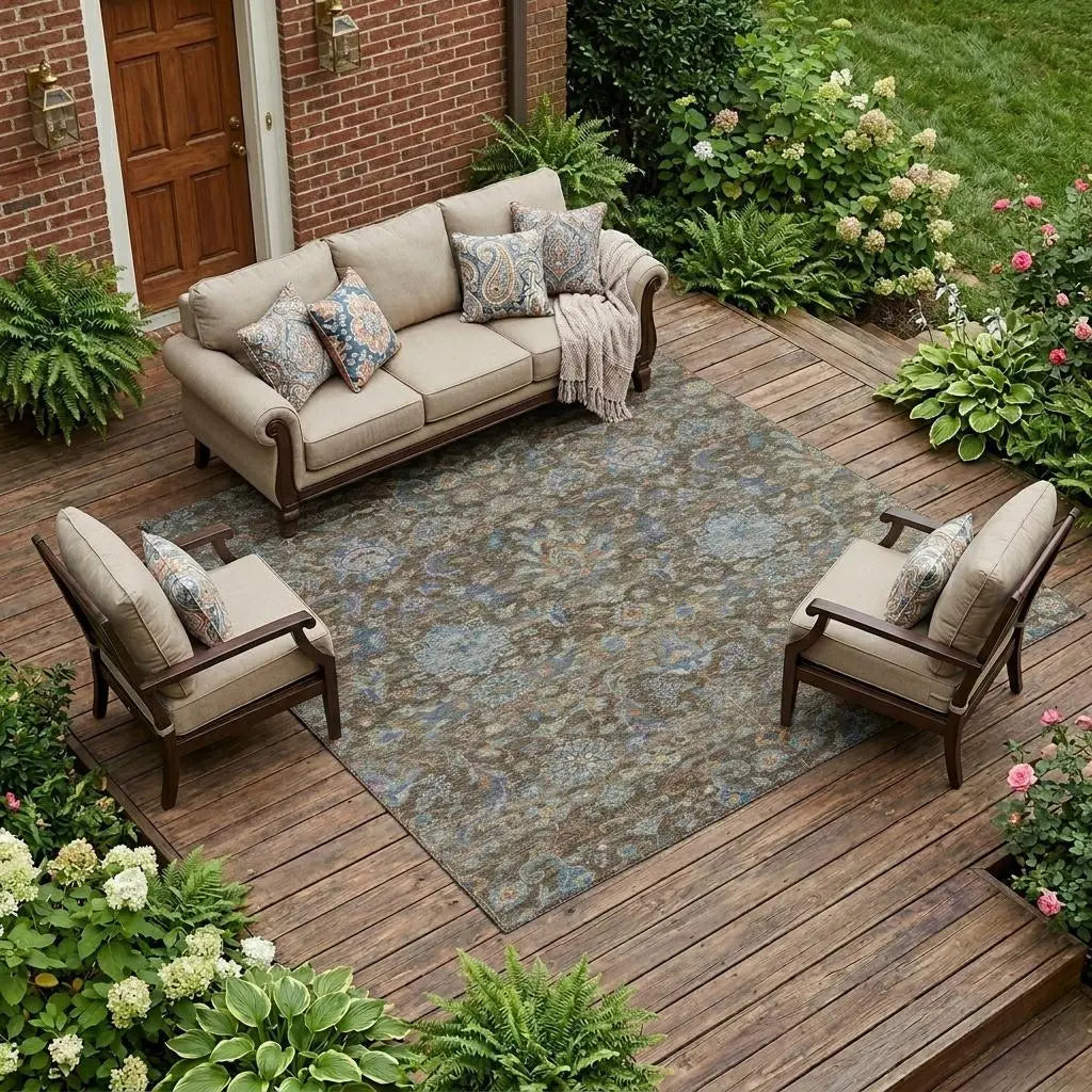 10' X 14' Chocolate And Brown Floral Medallion Washable Indoor Outdoor Area Rug Homeroots Outdoor