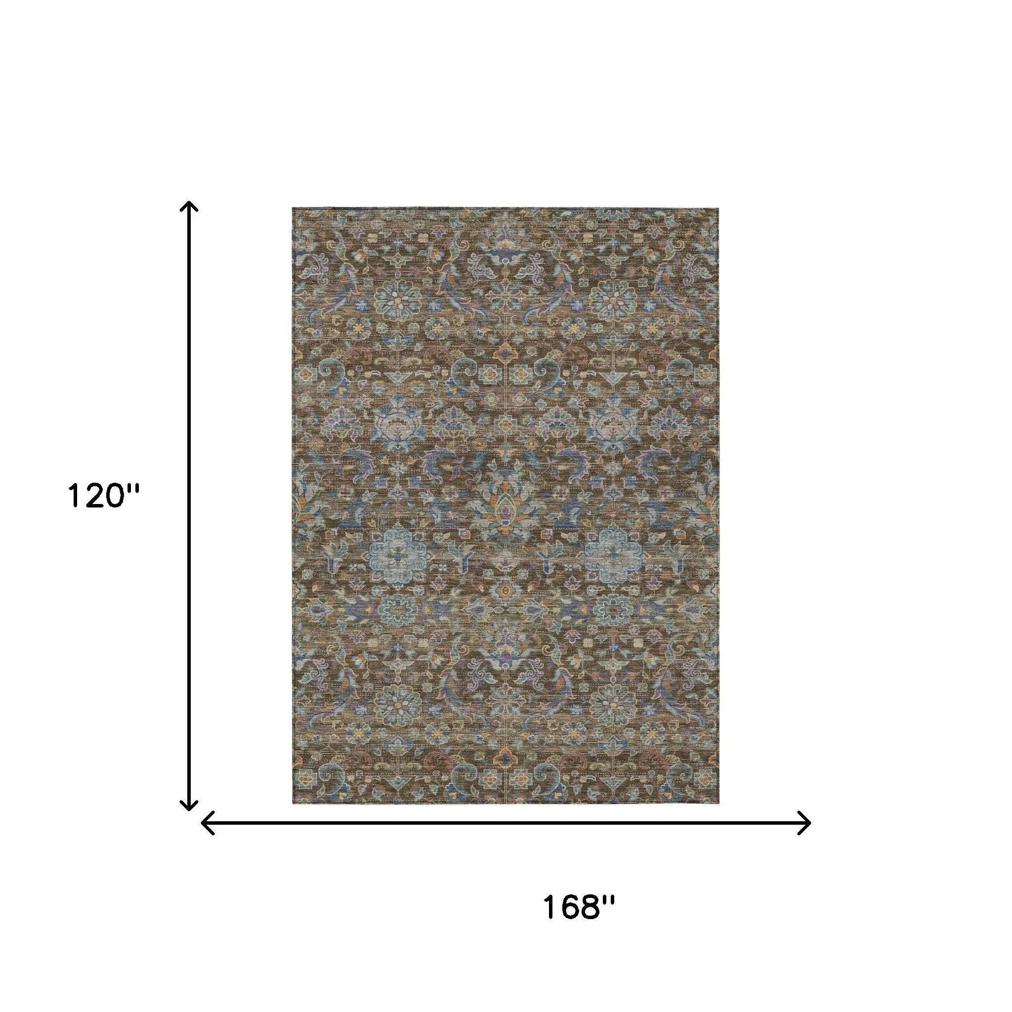 10' X 14' Chocolate And Brown Floral Medallion Washable Indoor Outdoor Area Rug Homeroots Outdoor