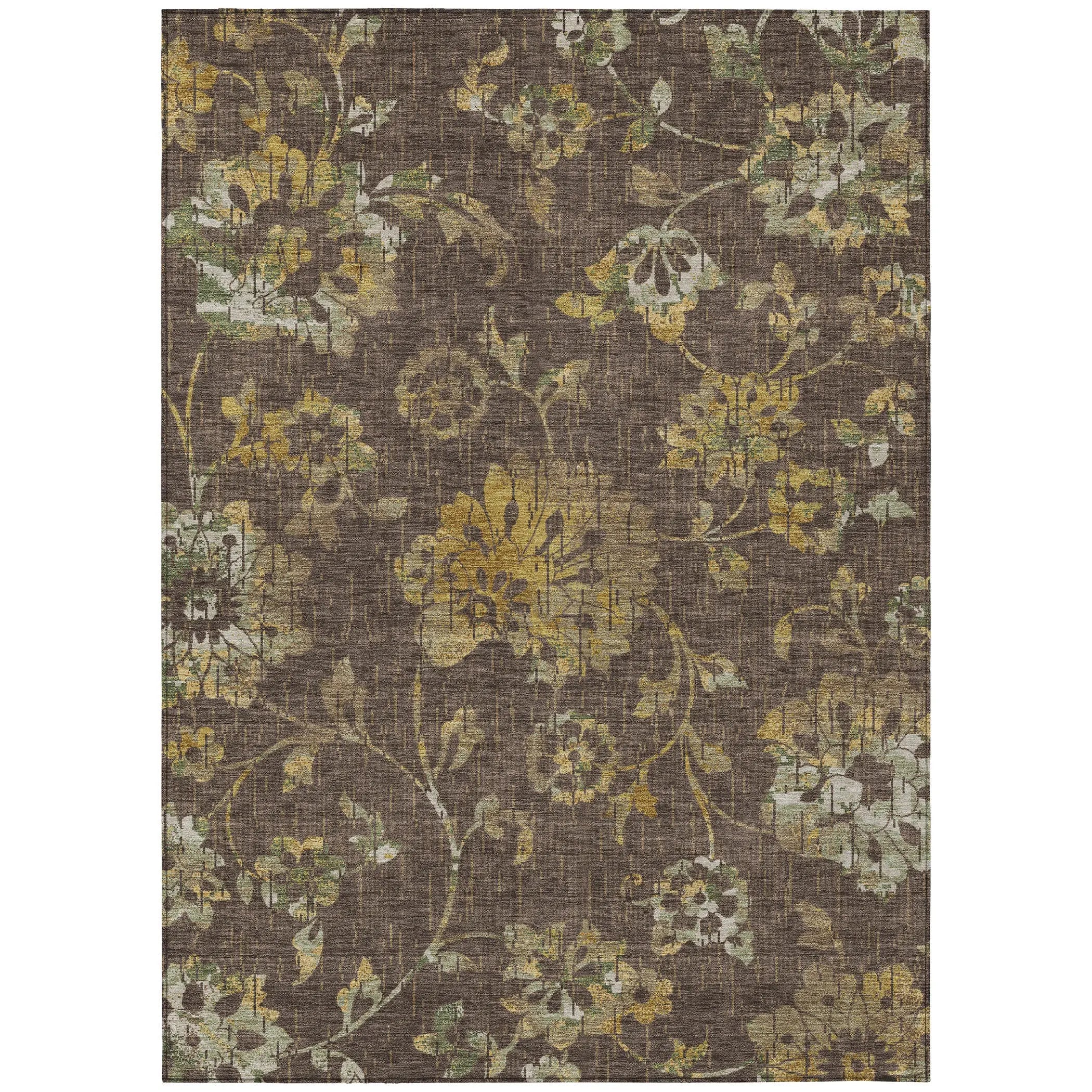 10' X 14' Chocolate And Brown Floral Washable Indoor Outdoor Area Rug Homeroots Outdoor