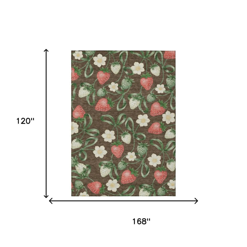 10' X 14' Chocolate And Brown Floral Washable Indoor Outdoor Area Rug Homeroots Outdoor