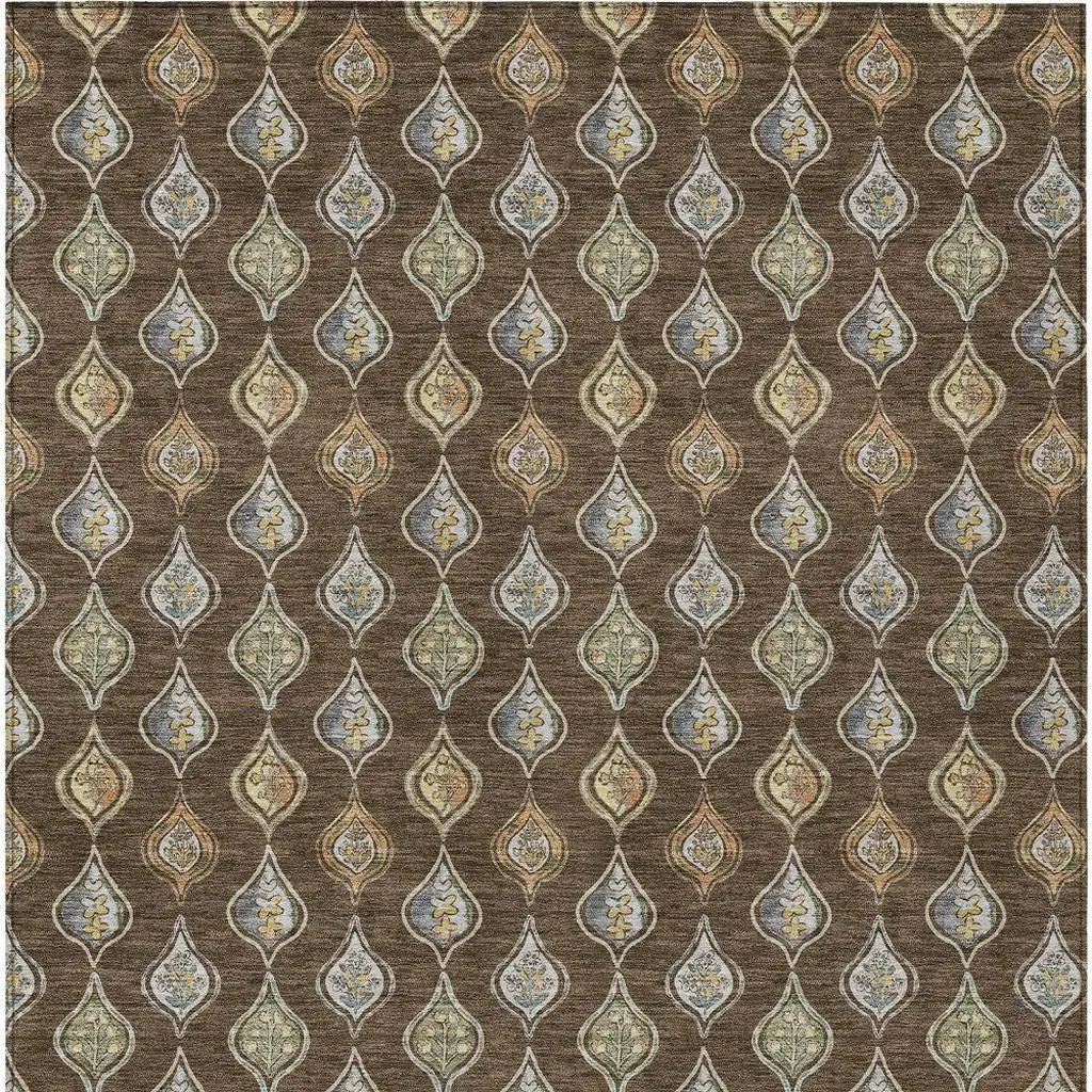 10' X 14' Chocolate And Brown Floral Washable Indoor Outdoor Area Rug Homeroots Outdoor