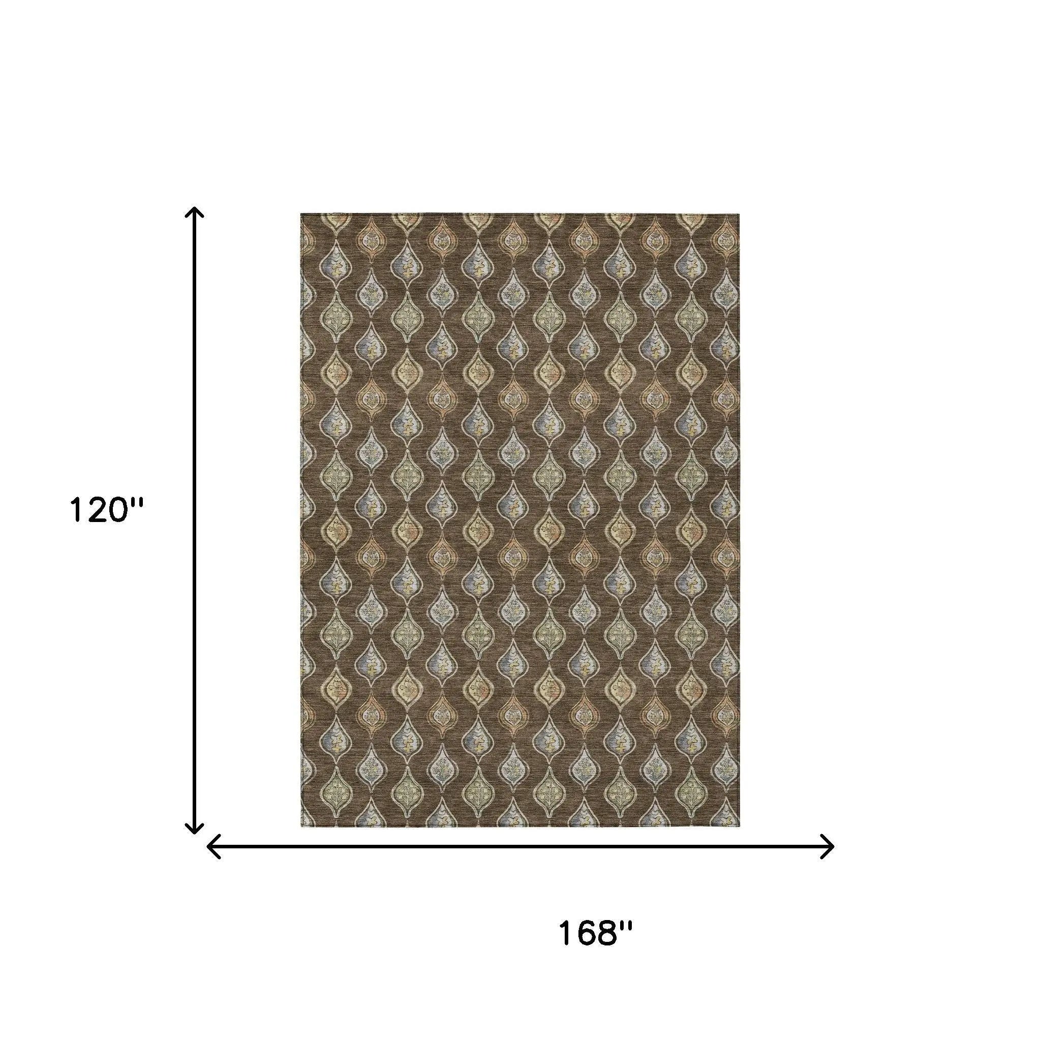 10' X 14' Chocolate And Brown Floral Washable Indoor Outdoor Area Rug Homeroots Outdoor