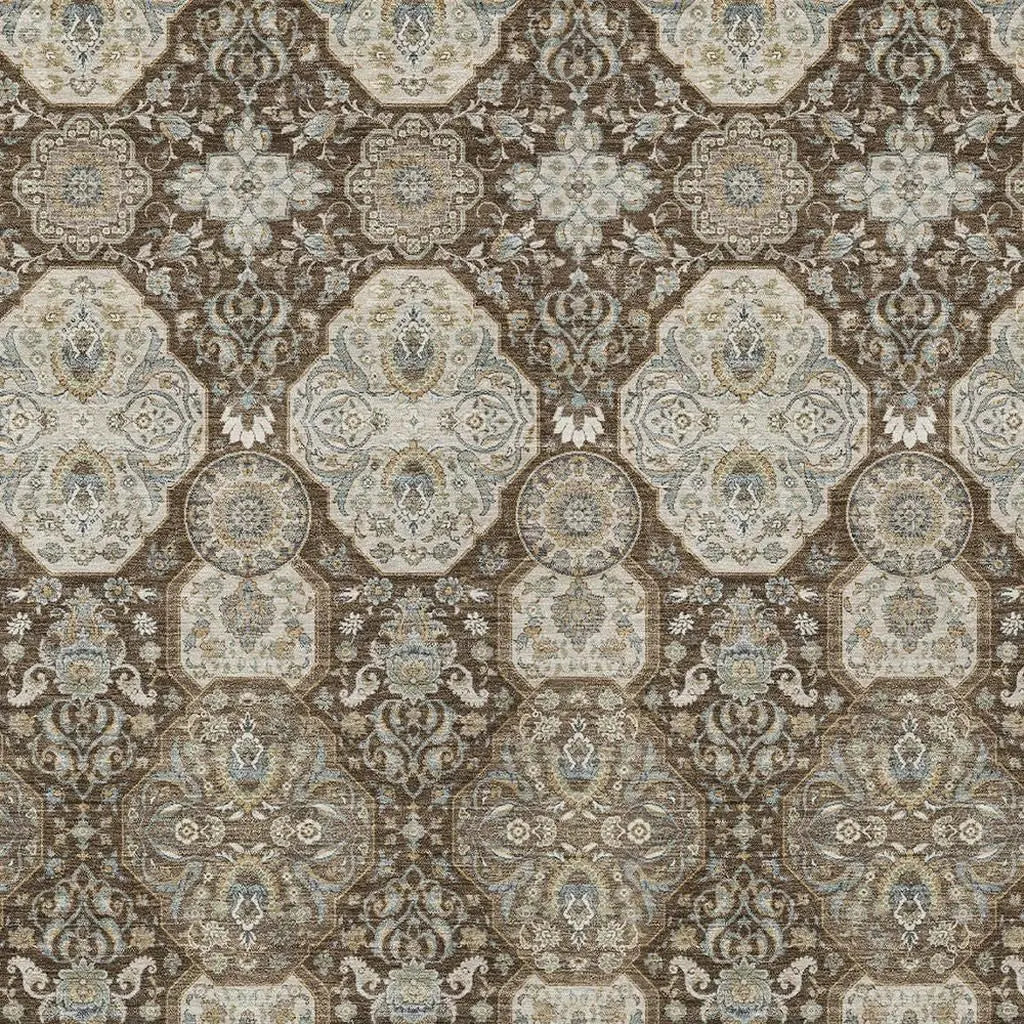 10' X 14' Chocolate And Brown Floral Washable Indoor Outdoor Area Rug Homeroots Outdoor