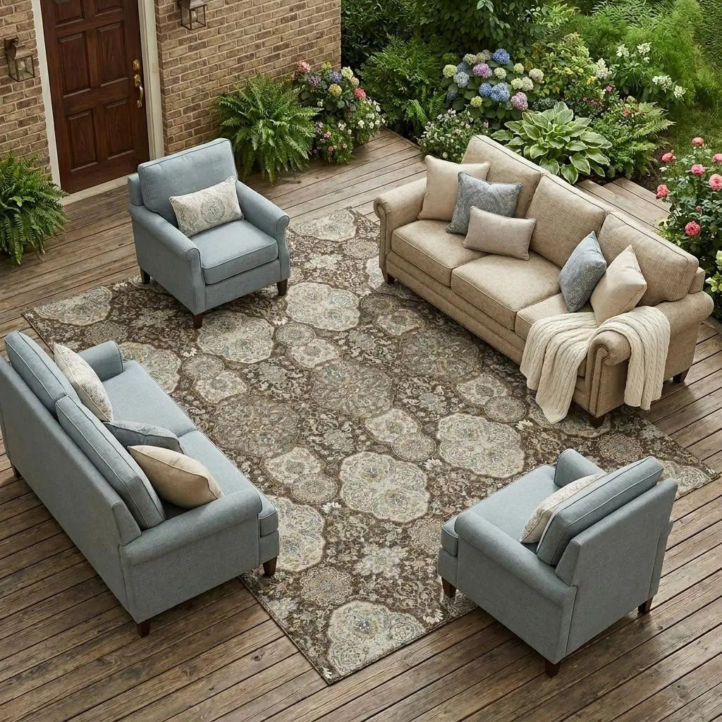 10' X 14' Chocolate And Brown Floral Washable Indoor Outdoor Area Rug Homeroots Outdoor