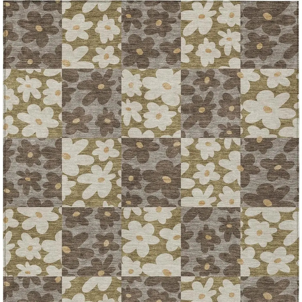 10' X 14' Chocolate And Brown Floral Washable Indoor Outdoor Area Rug Homeroots Outdoor