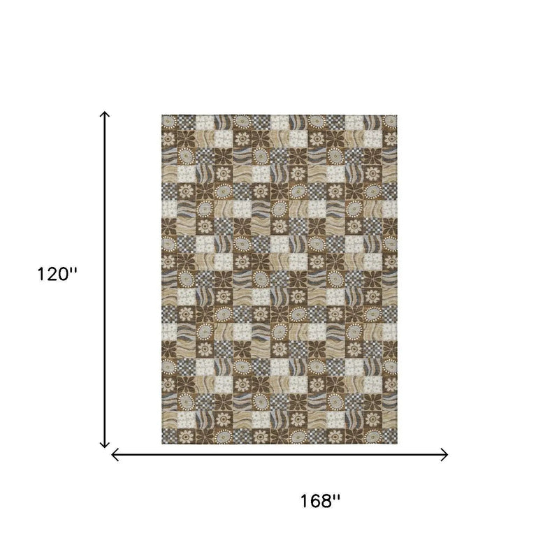 10' X 14' Chocolate And Brown Floral Washable Indoor Outdoor Area Rug Homeroots Outdoor