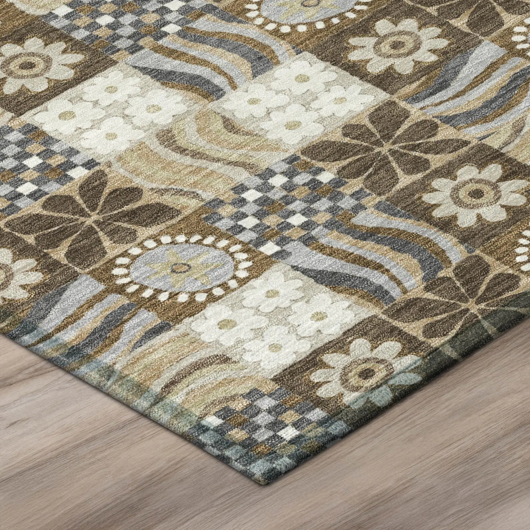 10' X 14' Chocolate And Brown Floral Washable Indoor Outdoor Area Rug Homeroots Outdoor