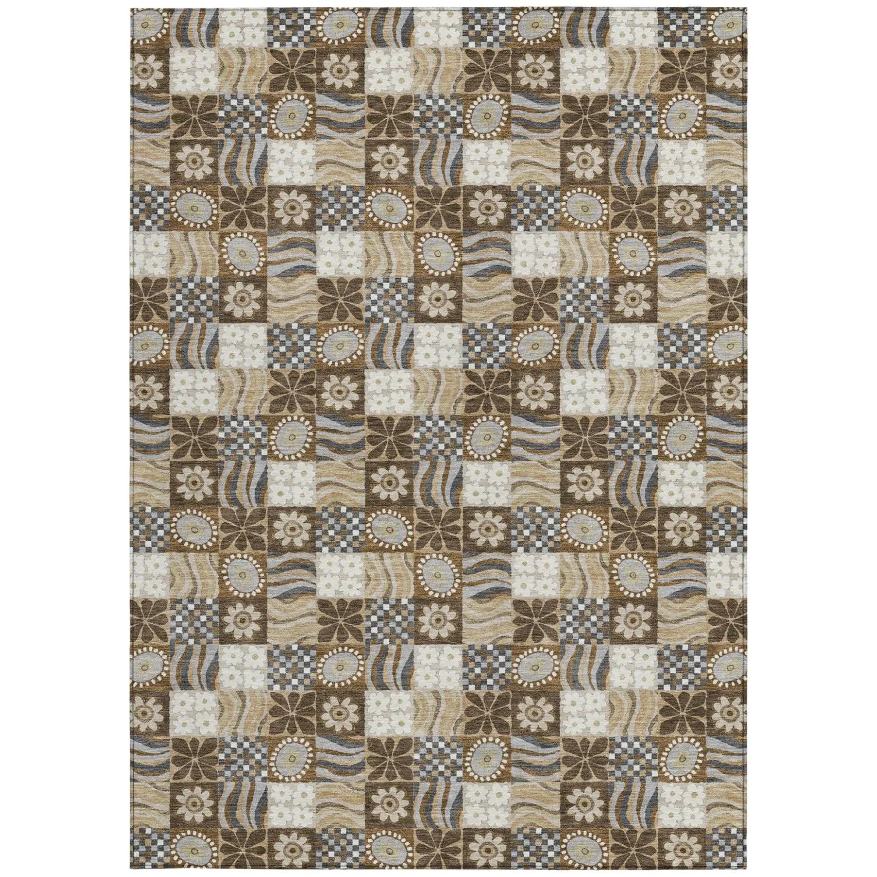 10' X 14' Chocolate And Brown Floral Washable Indoor Outdoor Area Rug Homeroots Outdoor