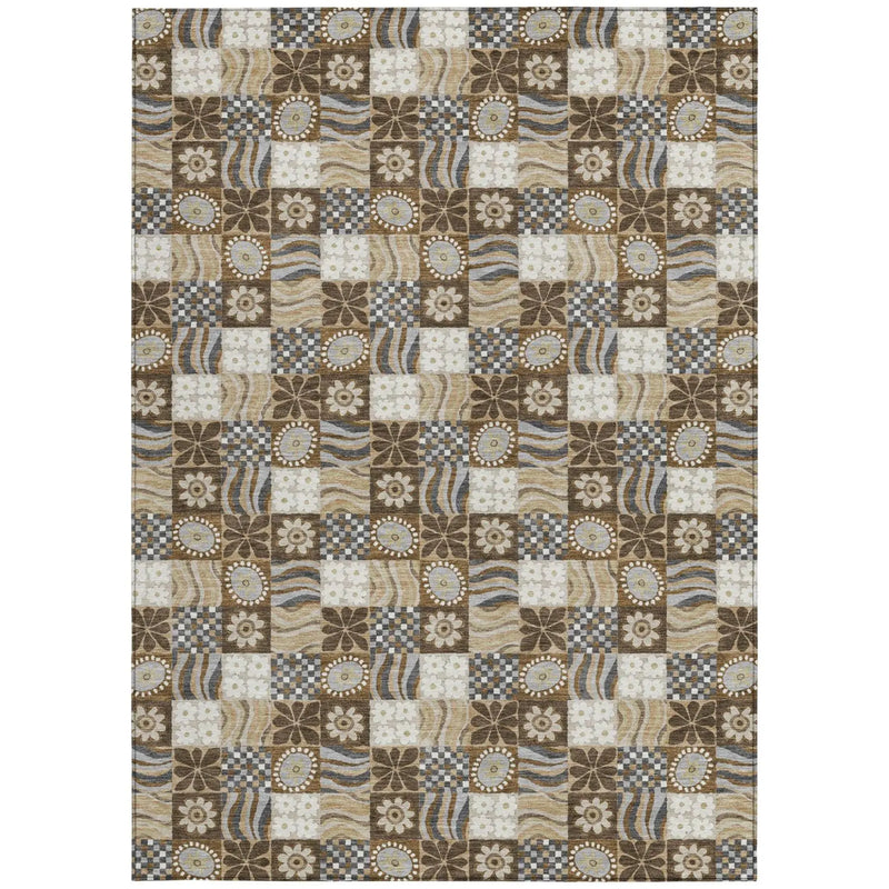 10' X 14' Chocolate And Brown Floral Washable Indoor Outdoor Area Rug Homeroots Outdoor
