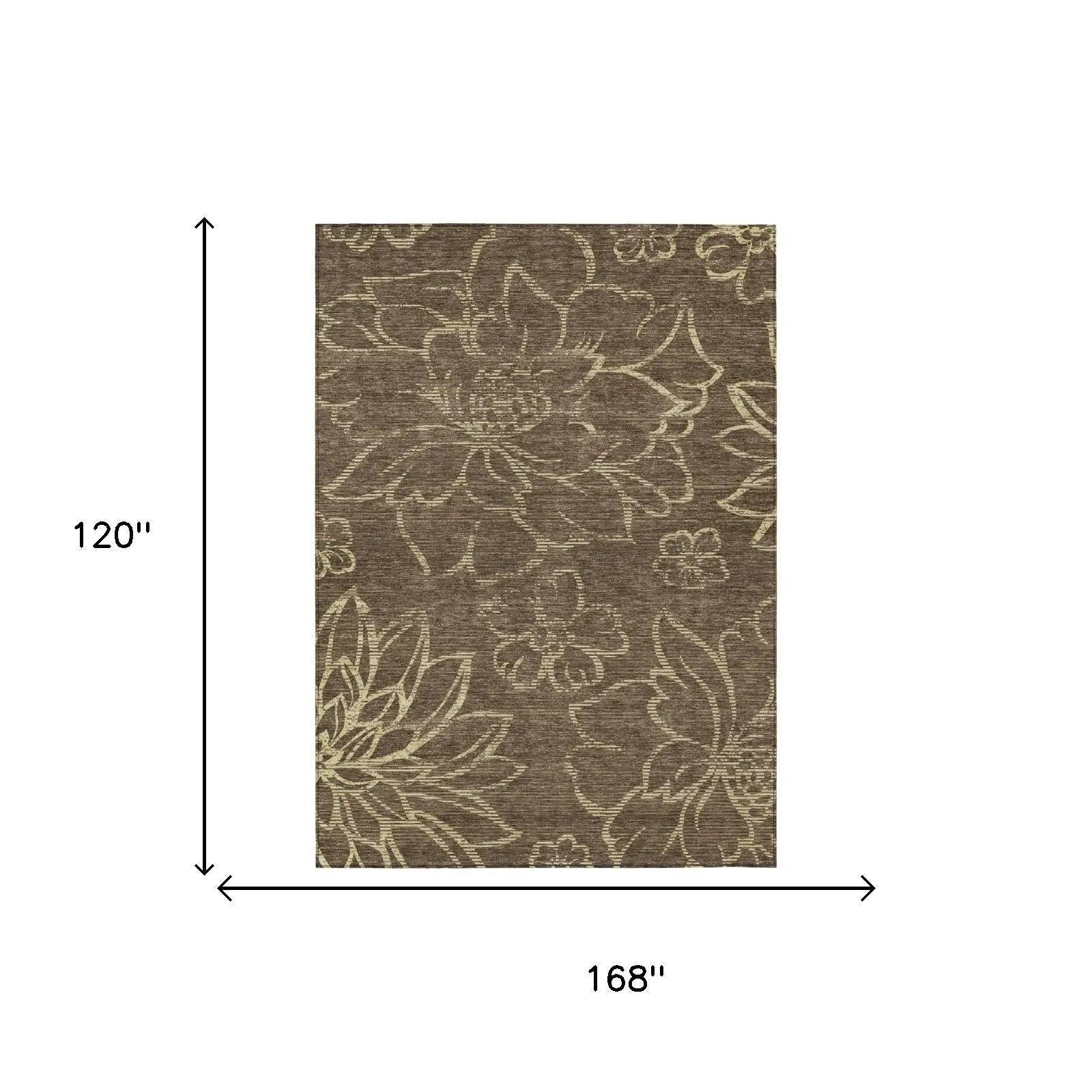 10' X 14' Chocolate And Brown Floral Washable Indoor Outdoor Area Rug Homeroots Outdoor