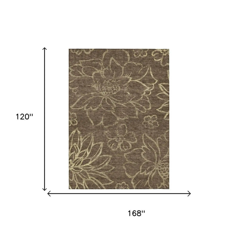10' X 14' Chocolate And Brown Floral Washable Indoor Outdoor Area Rug Homeroots Outdoor
