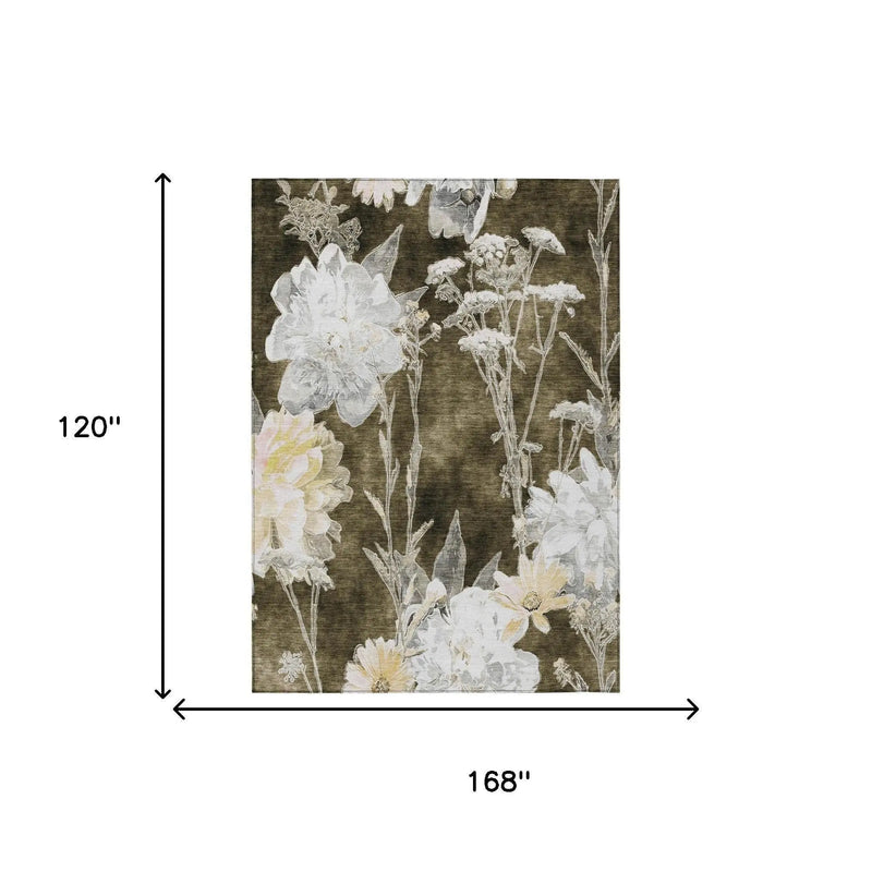 10' X 14' Chocolate And Brown Floral Washable Indoor Outdoor Area Rug Homeroots Outdoor