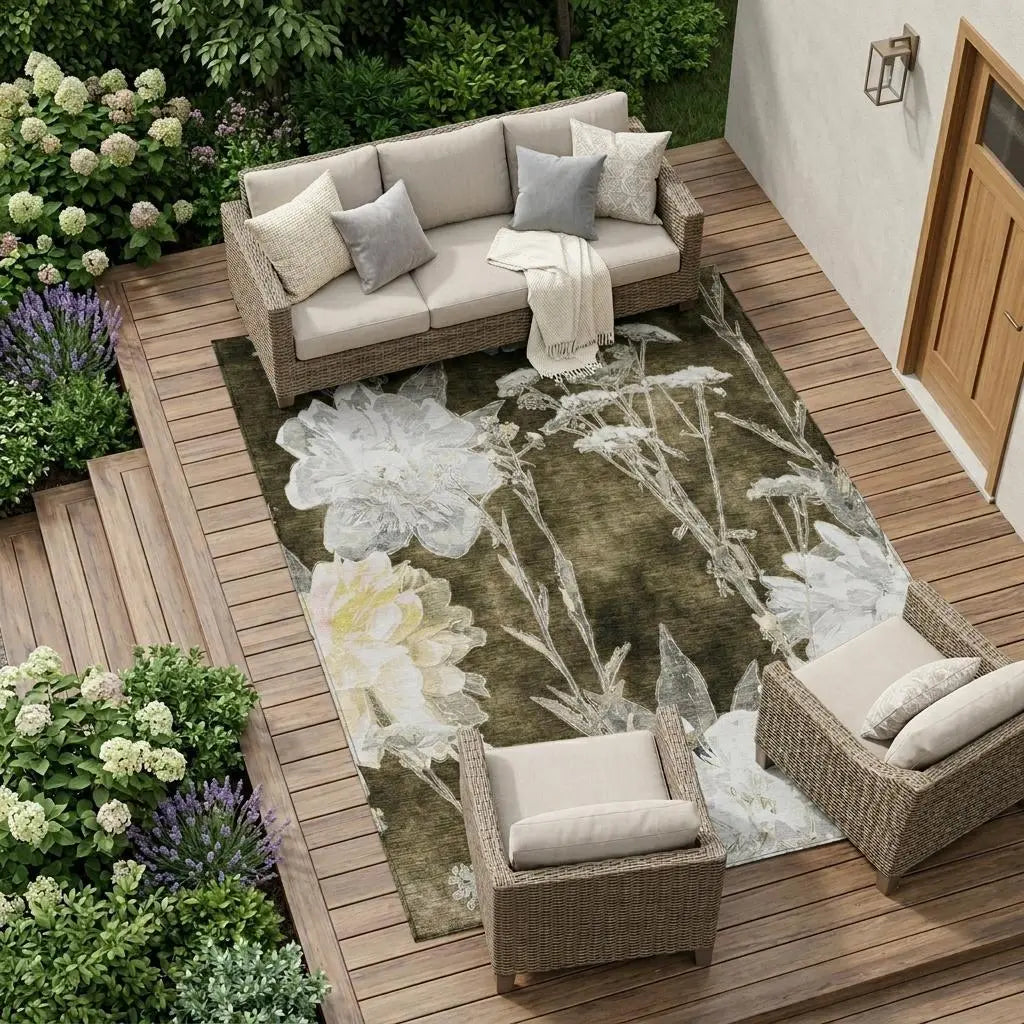 10' X 14' Chocolate And Brown Floral Washable Indoor Outdoor Area Rug Homeroots Outdoor