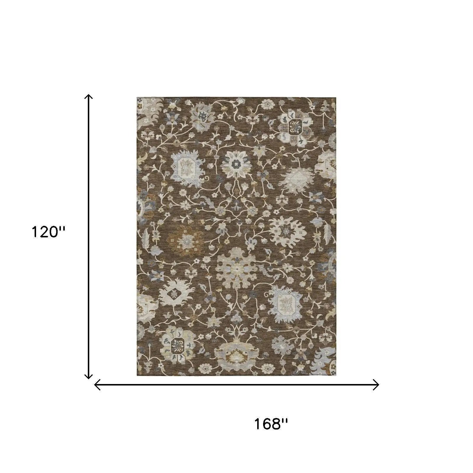 10' X 14' Chocolate And Brown Floral Washable Indoor Outdoor Area Rug Homeroots Outdoor