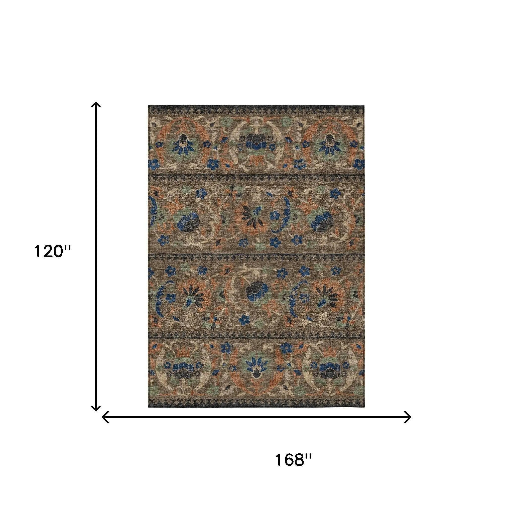 10' X 14' Chocolate And Brown Floral Washable Indoor Outdoor Area Rug Homeroots Outdoor