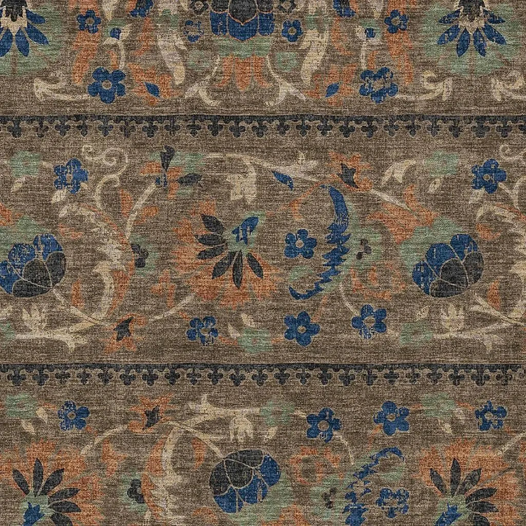 10' X 14' Chocolate And Brown Floral Washable Indoor Outdoor Area Rug Homeroots Outdoor