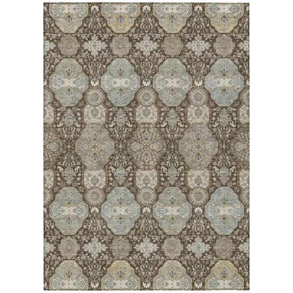 10' X 14' Chocolate And Brown Floral Washable Indoor Outdoor Area Rug Homeroots Outdoor