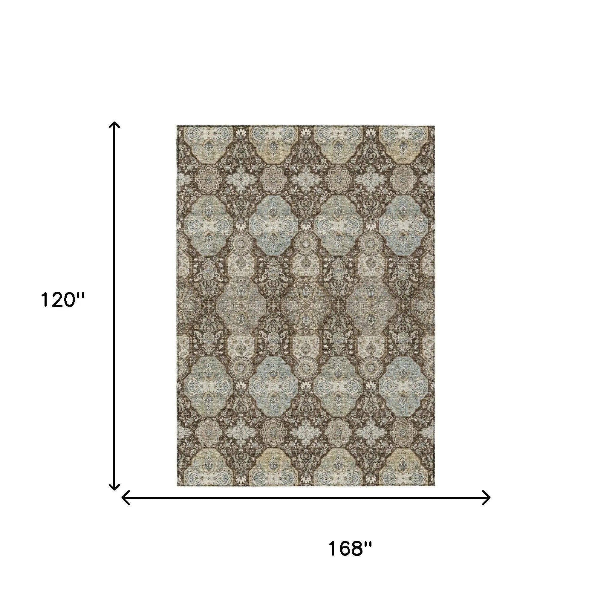 10' X 14' Chocolate And Brown Floral Washable Indoor Outdoor Area Rug Homeroots Outdoor