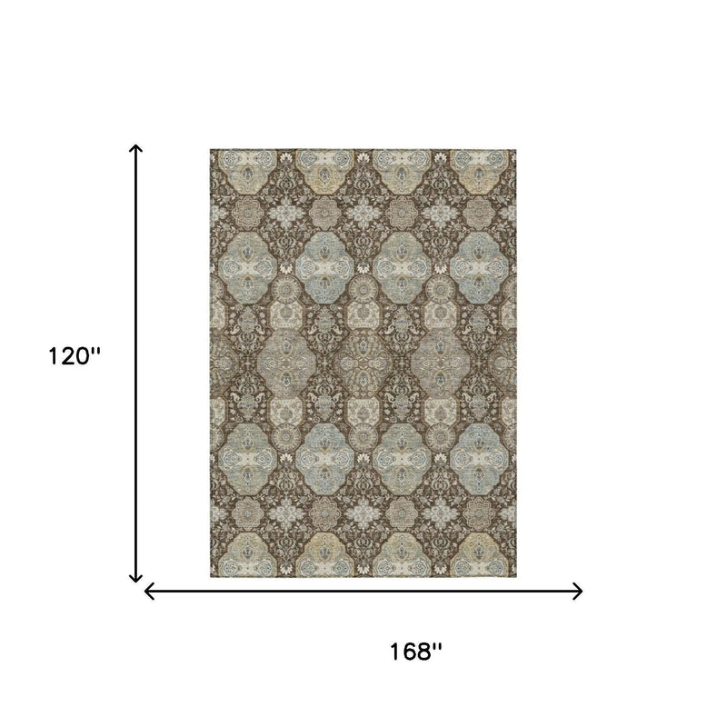 10' X 14' Chocolate And Brown Floral Washable Indoor Outdoor Area Rug Homeroots Outdoor