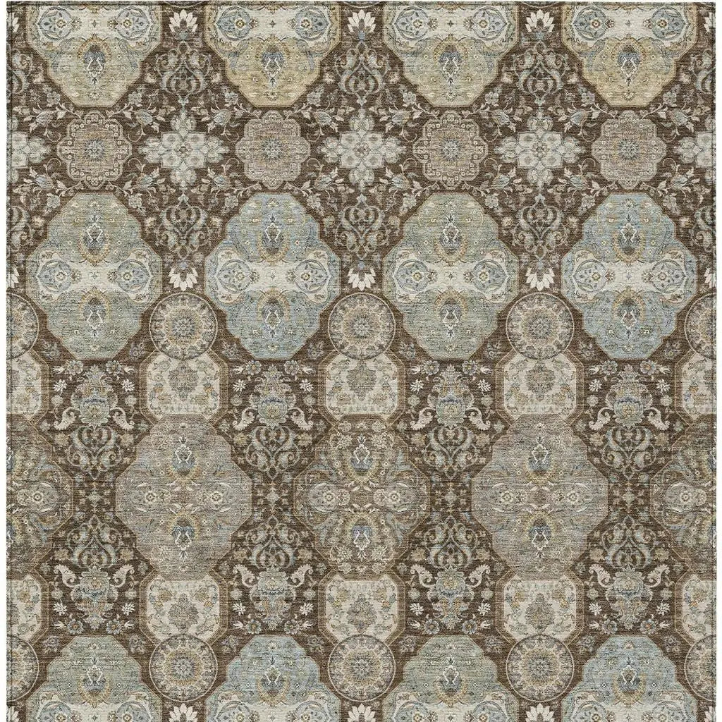 10' X 14' Chocolate And Brown Floral Washable Indoor Outdoor Area Rug Homeroots Outdoor