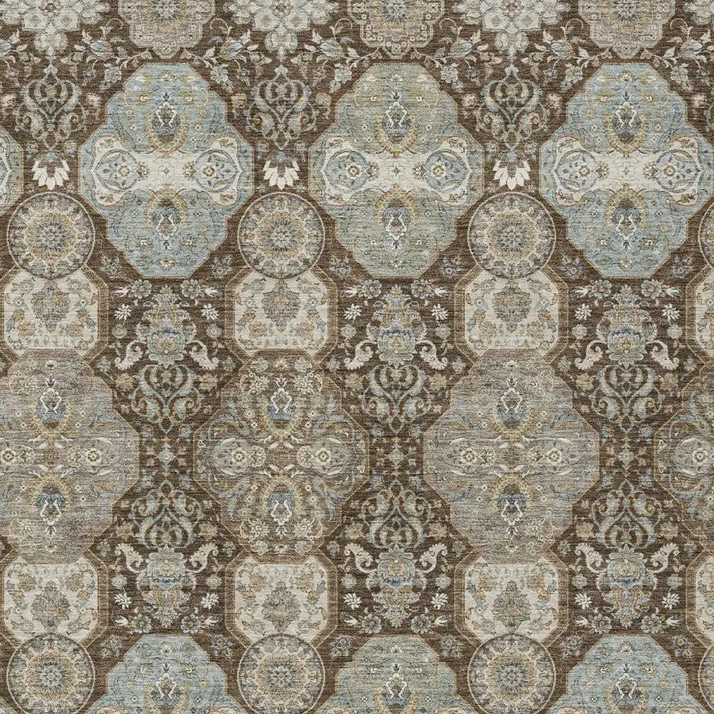 10' X 14' Chocolate And Brown Floral Washable Indoor Outdoor Area Rug Homeroots Outdoor