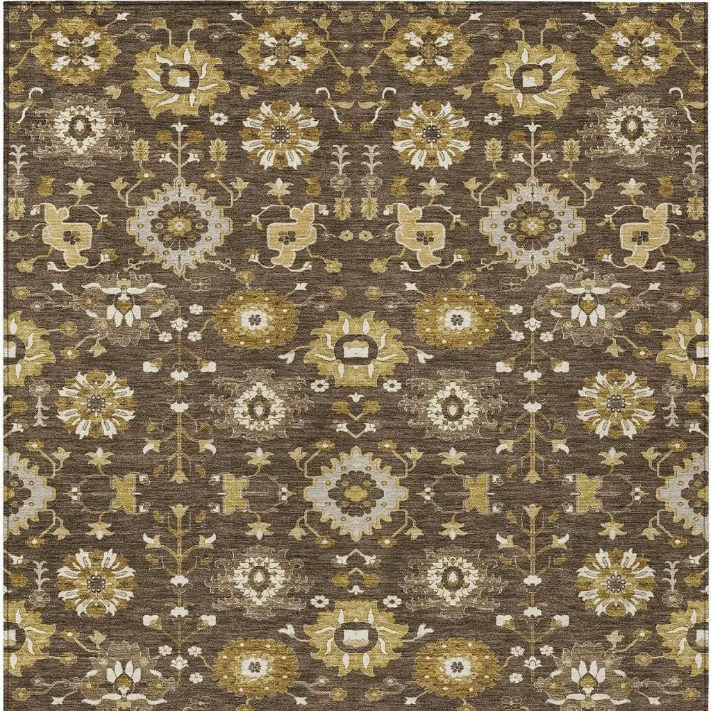 10' X 14' Chocolate And Brown Geometric Washable Indoor Outdoor Area Rug Homeroots Outdoor