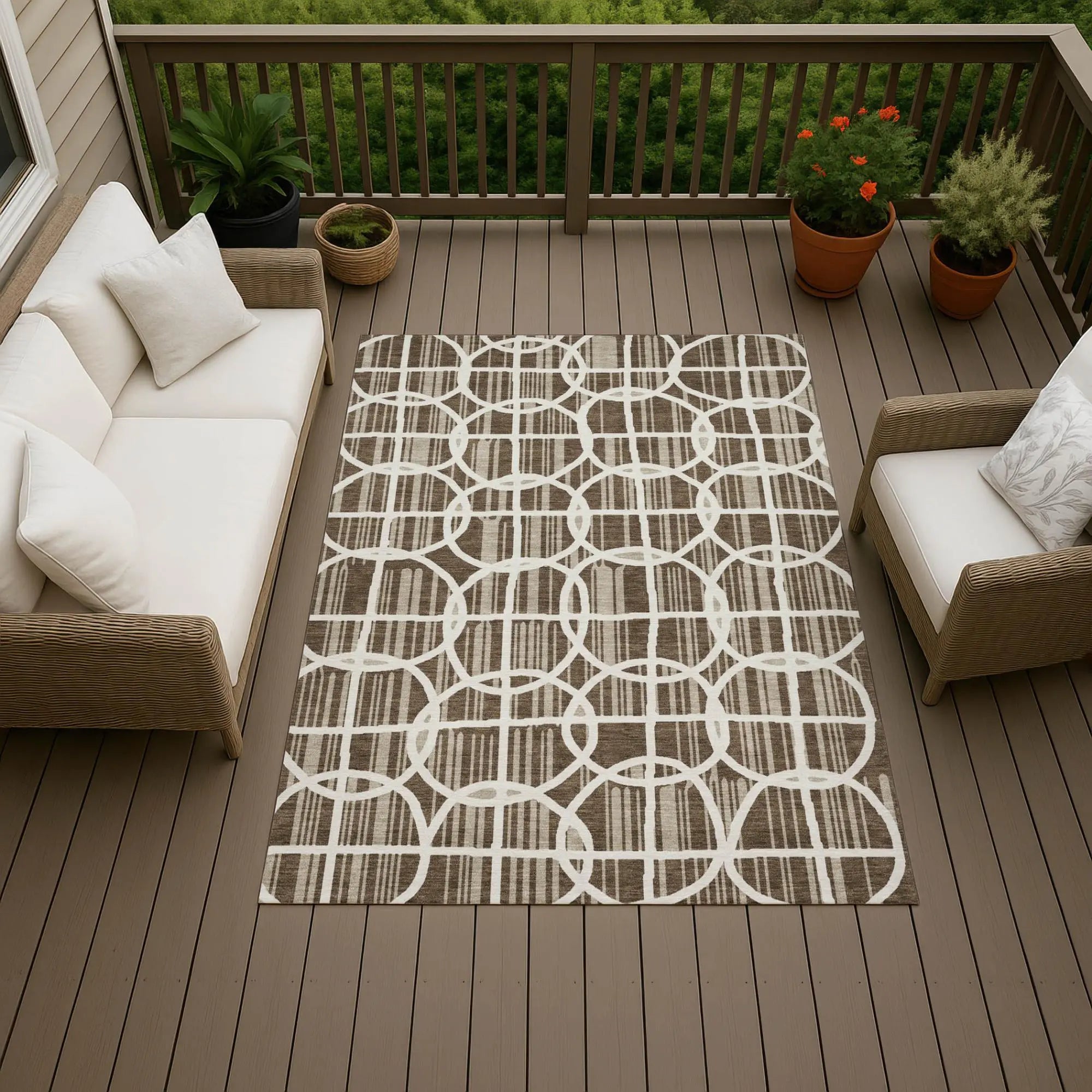 10' X 14' Chocolate And Brown Geometric Washable Indoor Outdoor Area Rug Homeroots Outdoor