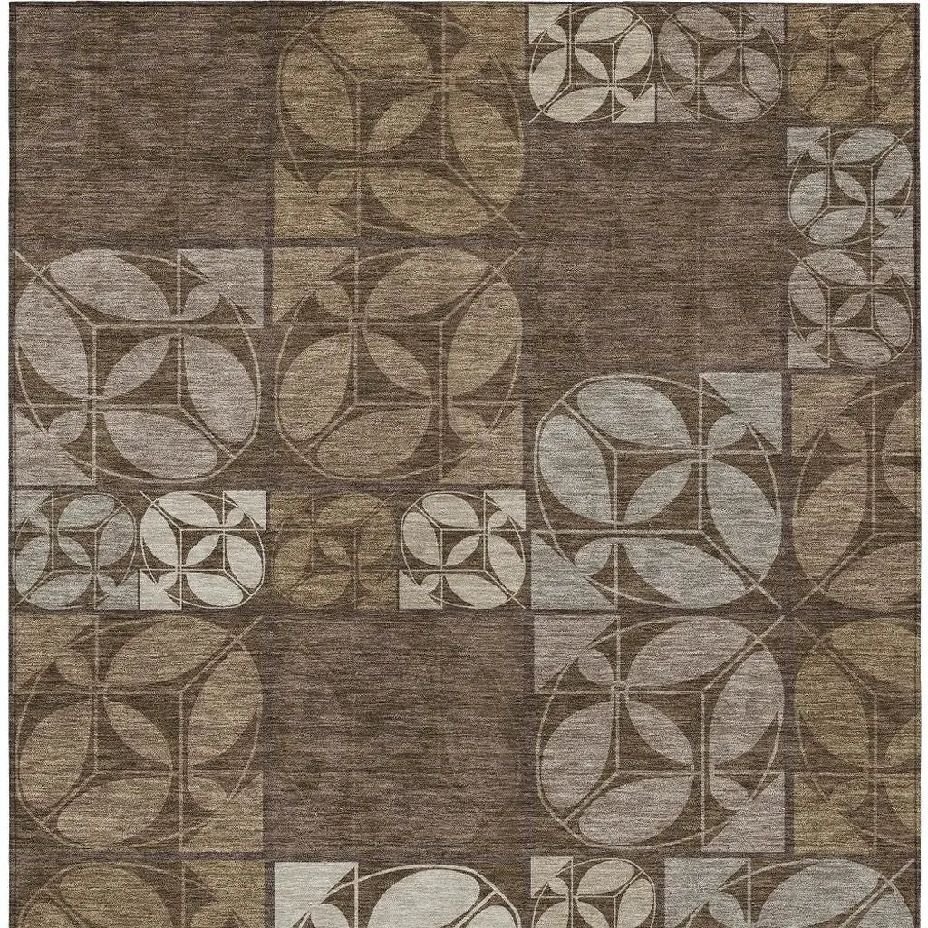 10' X 14' Chocolate And Brown Geometric Washable Indoor Outdoor Area Rug Homeroots Outdoor