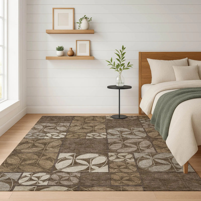 10' X 14' Chocolate And Brown Geometric Washable Indoor Outdoor Area Rug Homeroots Outdoor