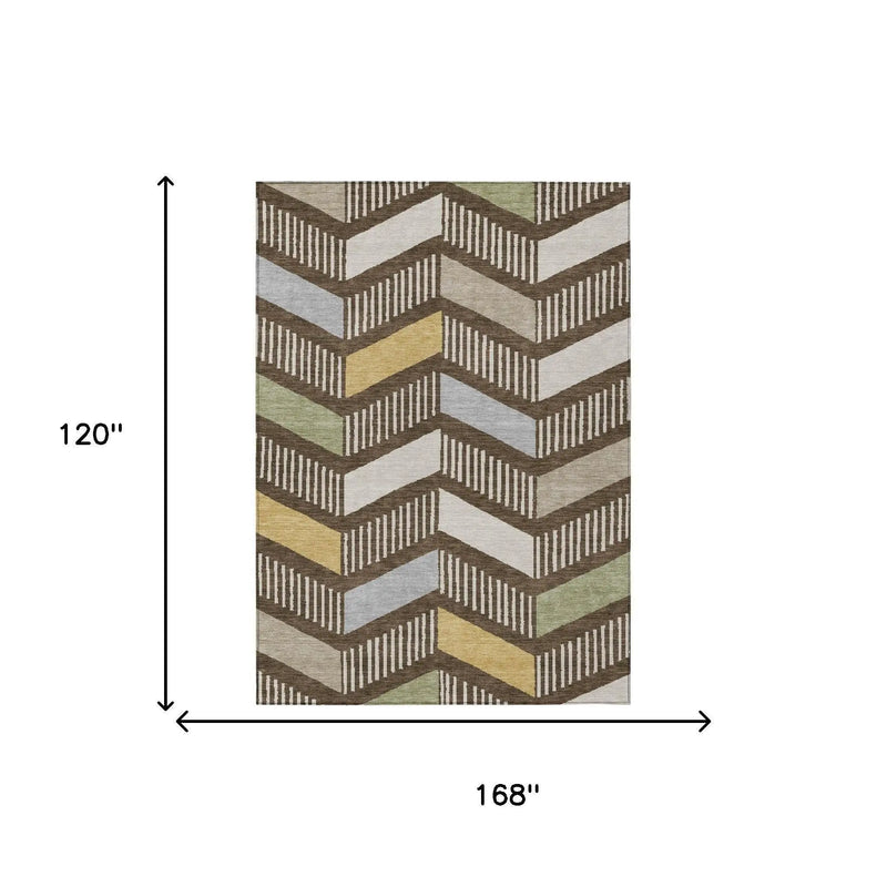10' X 14' Chocolate And Brown Geometric Washable Indoor Outdoor Area Rug Homeroots Outdoor