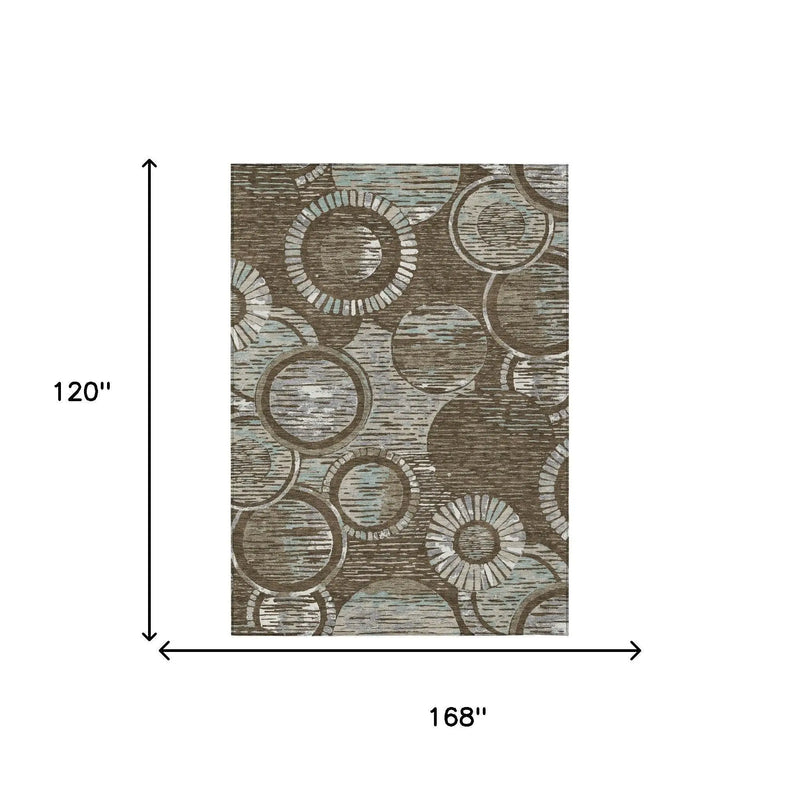 10' X 14' Chocolate And Brown Geometric Washable Indoor Outdoor Area Rug Homeroots Outdoor