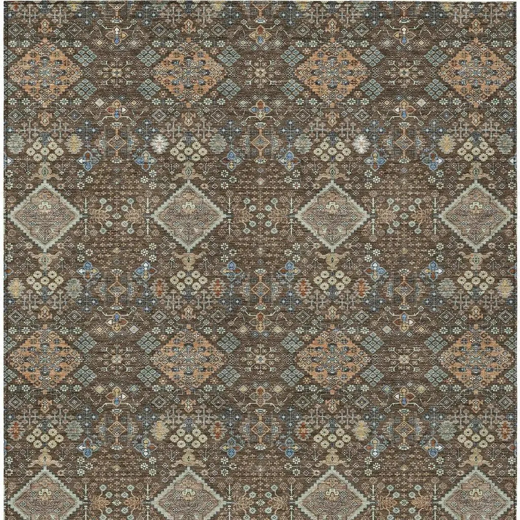 10' X 14' Chocolate And Brown Geometric Washable Indoor Outdoor Area Rug Homeroots Outdoor