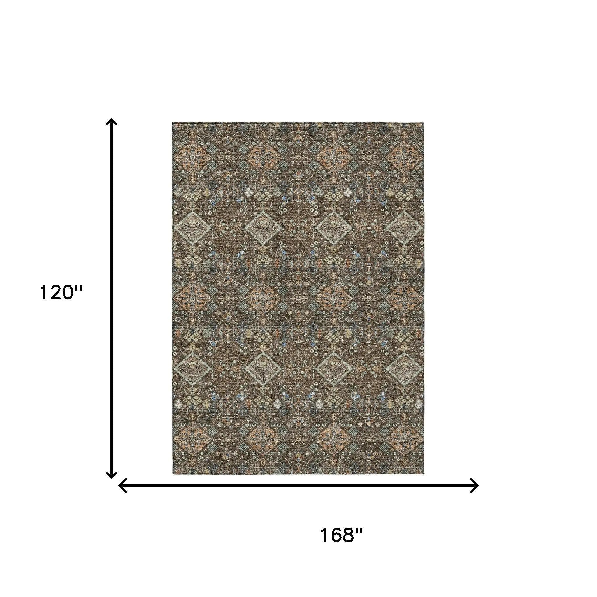 10' X 14' Chocolate And Brown Geometric Washable Indoor Outdoor Area Rug Homeroots Outdoor