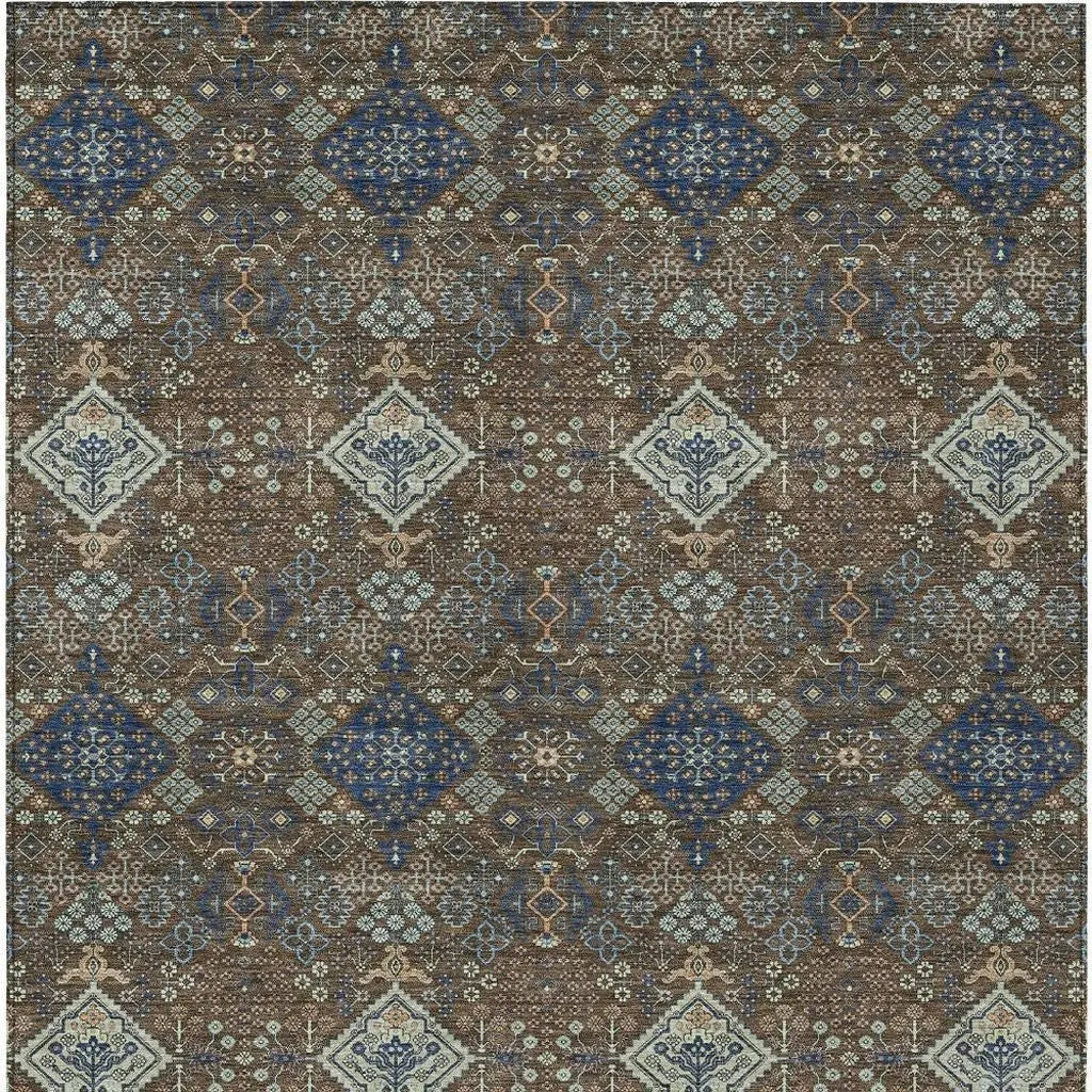 10' X 14' Chocolate And Brown Geometric Washable Indoor Outdoor Area Rug Homeroots Outdoor