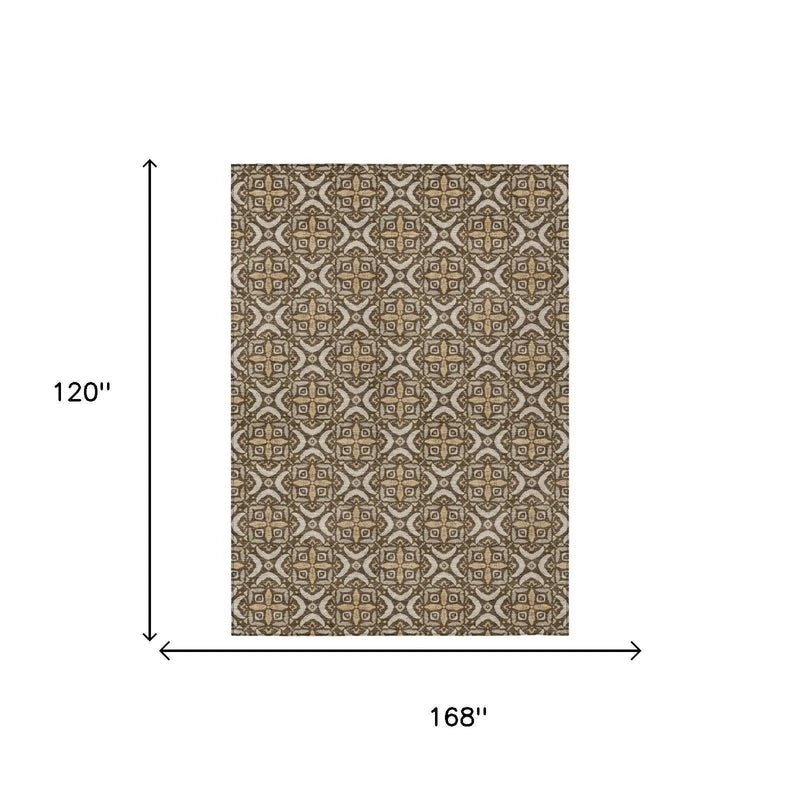 10' X 14' Chocolate And Brown Geometric Washable Indoor Outdoor Area Rug Homeroots Outdoor