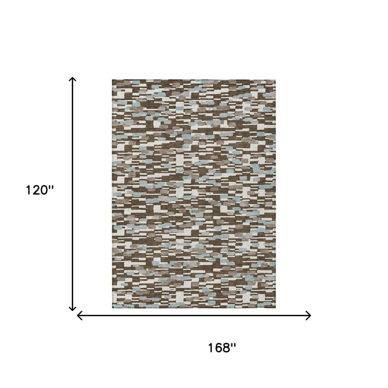 10' X 14' Chocolate And Brown Geometric Washable Indoor Outdoor Area Rug Homeroots Outdoor
