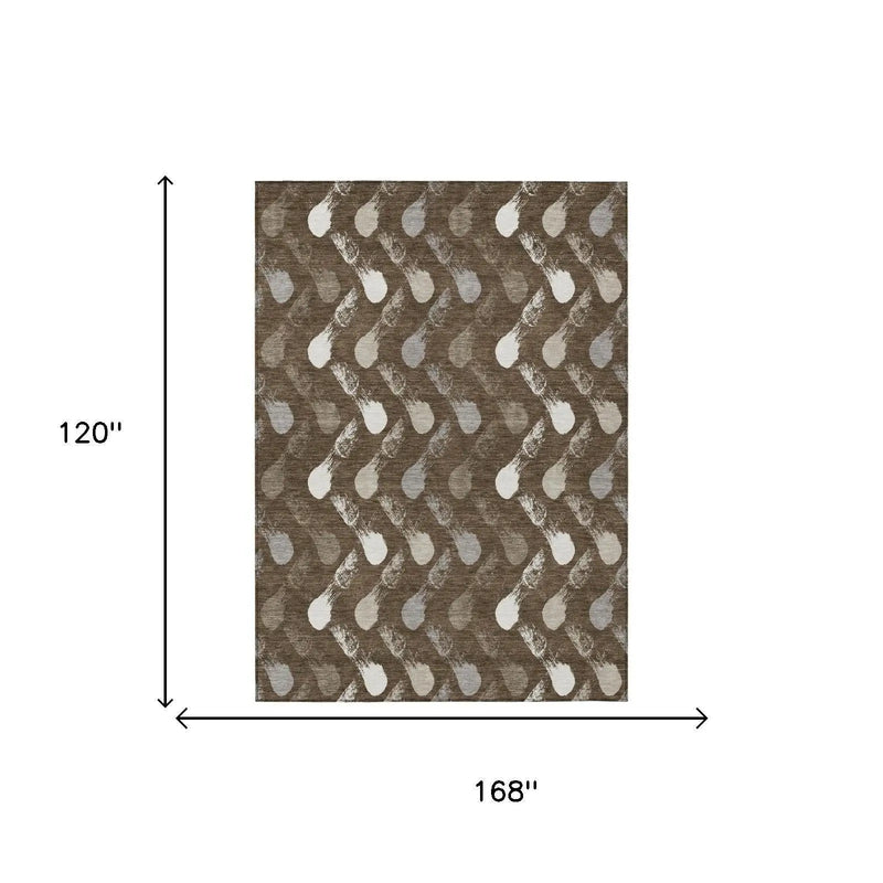 10' X 14' Chocolate And Brown Geometric Washable Indoor Outdoor Area Rug Homeroots Outdoor