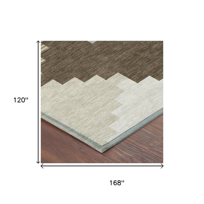 10' X 14' Chocolate And Brown Geometric Washable Indoor Outdoor Area Rug Homeroots Outdoor