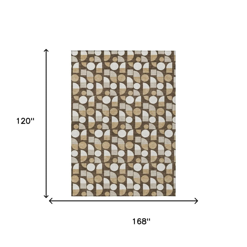 10' X 14' Chocolate And Brown Geometric Washable Indoor Outdoor Area Rug Homeroots Outdoor