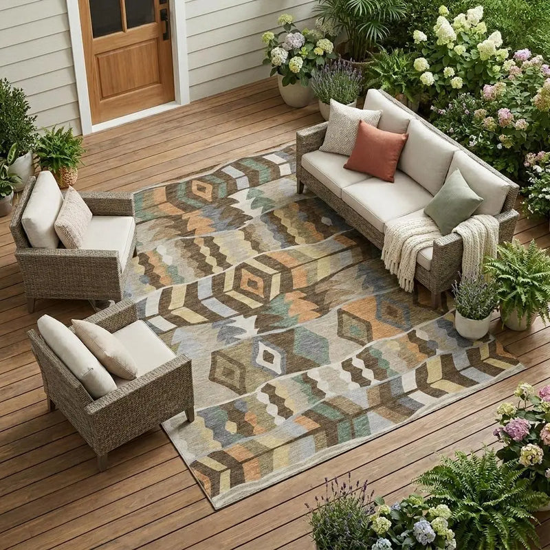 10' X 14' Chocolate And Brown Geometric Washable Indoor Outdoor Area Rug Homeroots Outdoor